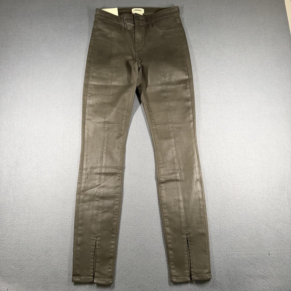 L'AGENCE Jyothi Skinny Jeans Womens 26 Green Coated Split Ankle Stretch Denim
